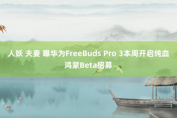 人妖 夫妻 曝华为FreeBuds Pro 3本周开启纯血鸿蒙Beta招募