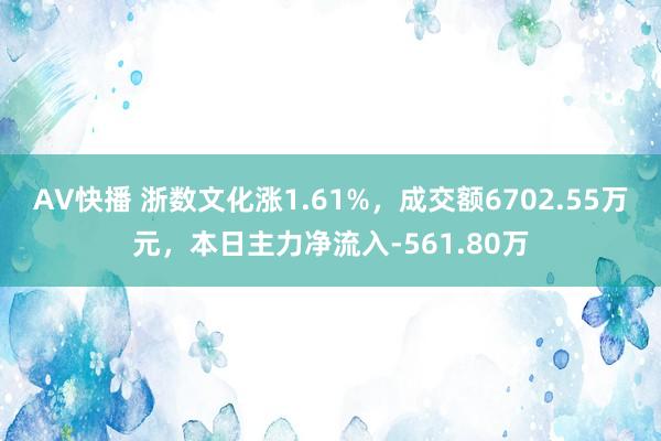 AV快播 浙数文化涨1.61%，成交额6702.55万元，本日主力净流入-561.80万